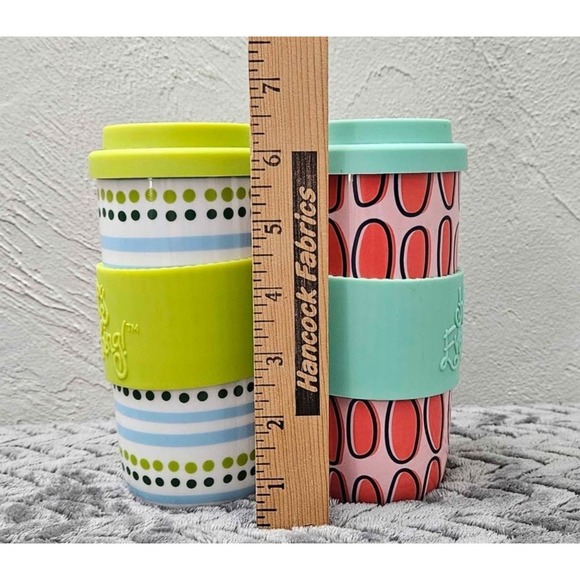 Two Coton Colors Happy Everything 16 Oz Travel Mugs w/Silicone Sleeves - Picture 3 of 6